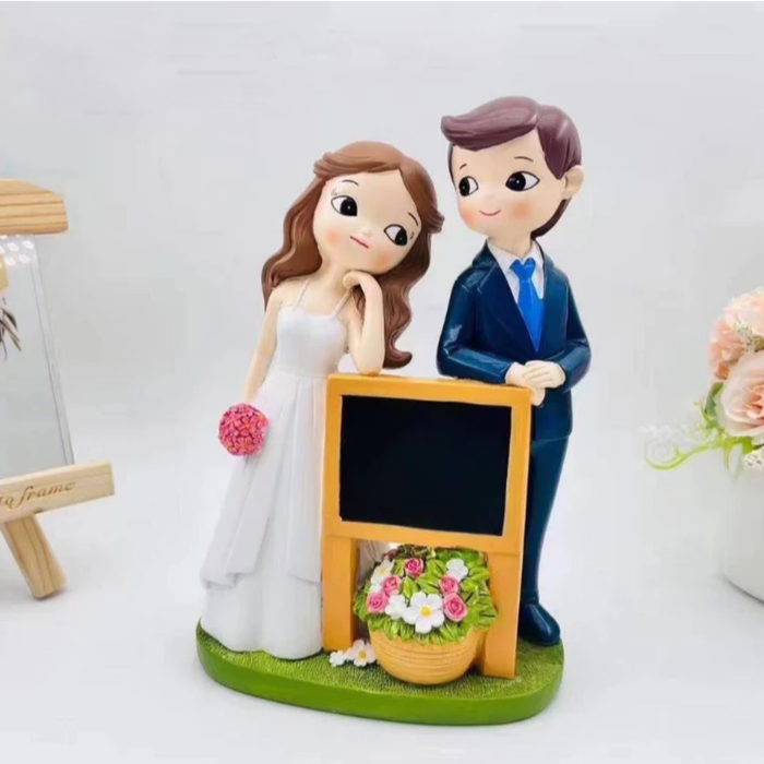 5.4 Inch Whimsical Wedding Couple Figurine with Mini Blackboard