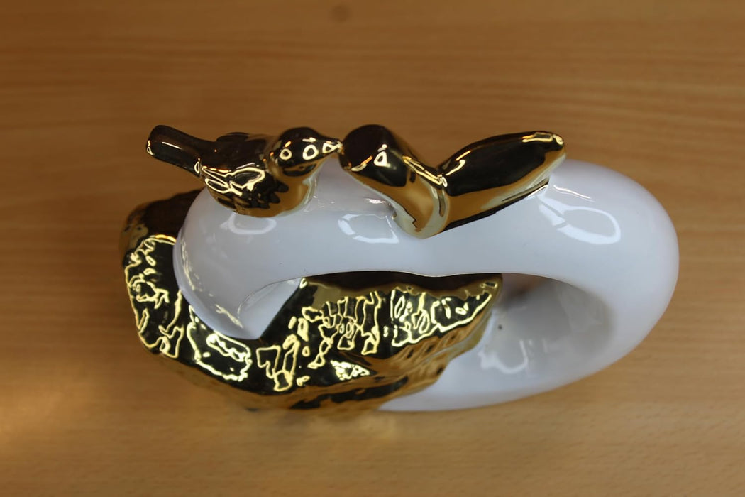 White & Gold Ceramic Heart & Bird Decoration