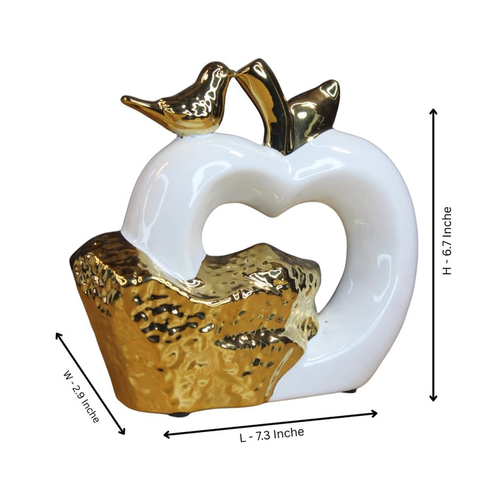 White & Gold Ceramic Heart & Bird Decoration