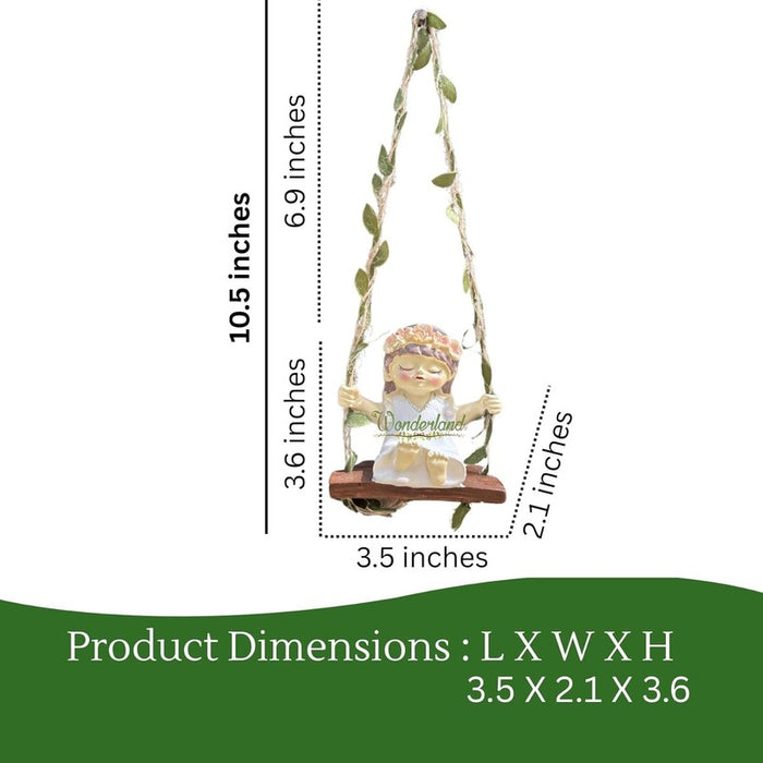 Wonderland Whimsical Garden Fairy Duo – Hanging Resin Girl Figurines on Swings with Leaf Accents – Enchanting Outdoor & Indoor Décor- White&Pink-3.5x2.1x3.6inch