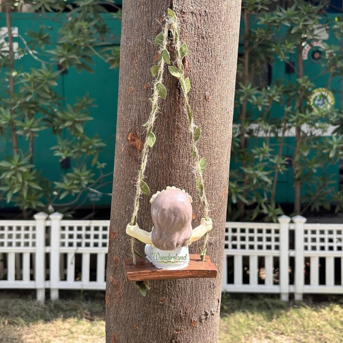 Wonderland Whimsical Garden Fairy Duo – Hanging Resin Girl Figurines on Swings with Leaf Accents – Enchanting Outdoor & Indoor Décor- White&Pink-3.5x2.1x3.6inch
