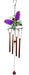 Purple stained glass butterfly wind chime with copper-toned metal tubes and a red glass clapper, hanging on a white background. -