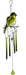 Green stained glass and metal bird wind chime with four gold-toned tubes and a matching green glass windcatcher, on a white background