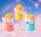 Set of three cute little angel miniatures in pink, yellow, and blue dresses