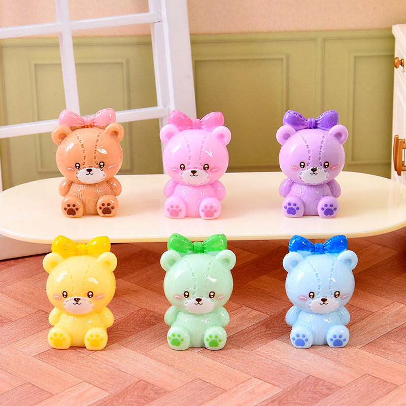 6 Pcs Set Miniature Teddy Bears with Bows – Cute Pastel Plastic Figurines for DIY Crafts, Dollhouse Decor & Microlandscape