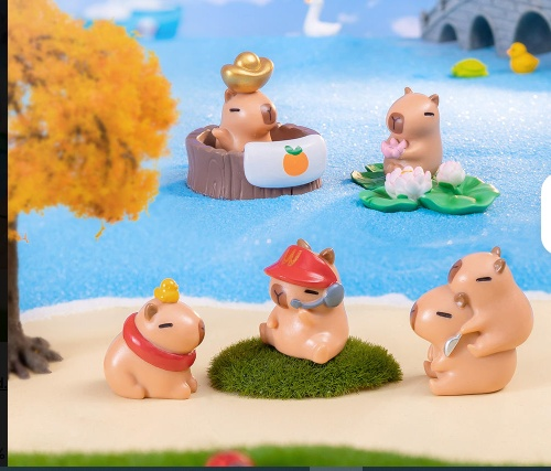 Cute Capybara Miniature Figurines – Set of 6 Cozy Animal Statues for Desk Decor, Fairy Gardens, and Terrariums