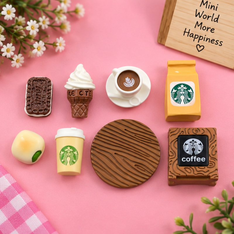 8-Piece Miniature Coffee Cup, Soft Serve, and Cafe Decor Set