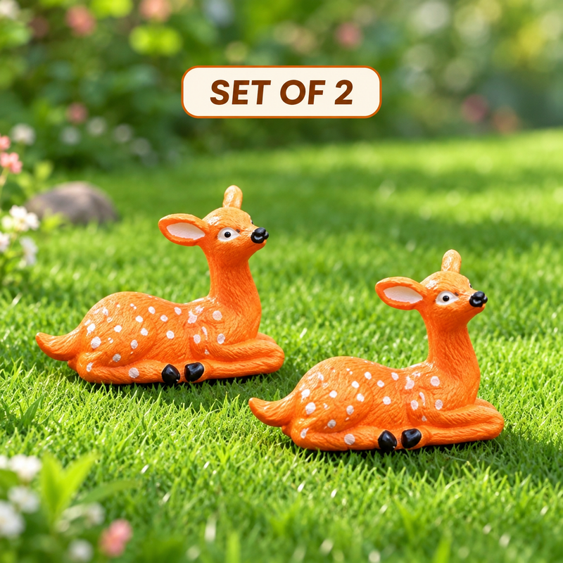 Miniature Deer Figurines (Set of 2) – Cute Spotted Fawn Statues for Fairy Gardens, Terrariums, Bonsai & Home Decor