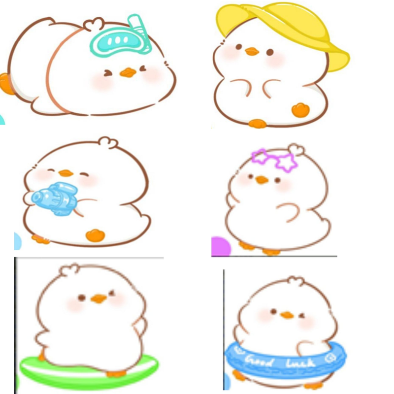 Summer Vibes: Cute Little Duck Characters (Set of 6)