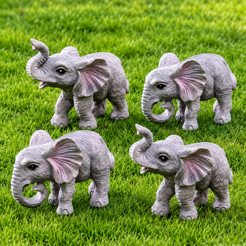 Adorable Baby Elephant Miniatures – Set of 4 Plastic Animal Figurines for Home, Garden, and Decor