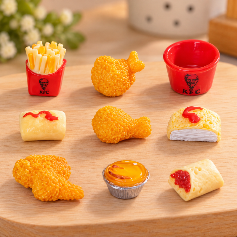 Tiny Fast Food Replica: 9-Piece Miniature KFC Fried Chicken & Sides Set