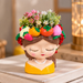 4 inch cute girl face decorative flower pot with colourful fruit accents and floral design, plant not included