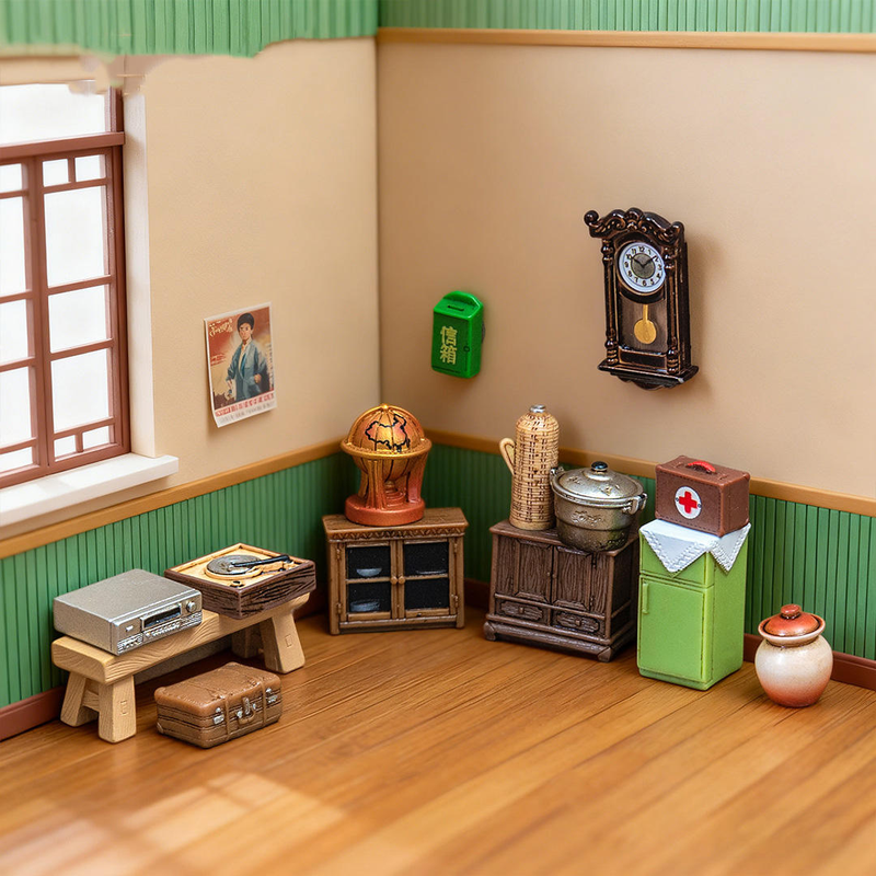Vintage Retro Dollhouse Miniature Room Decor Set – 18-Piece Collectible Mini Furniture & Accessories