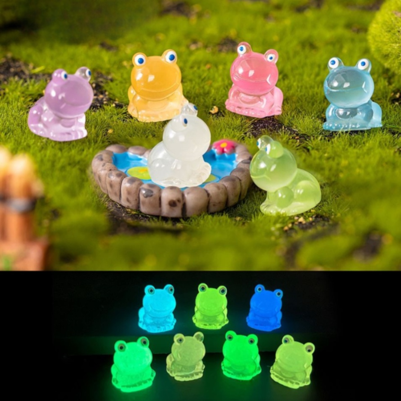 Glow in the Dark Miniature Frogs (Set of 6) – Luminous Plastic Frog Figurines for Fairy Garden, Terrarium, Dollhouse, and Micro Landscape Decor