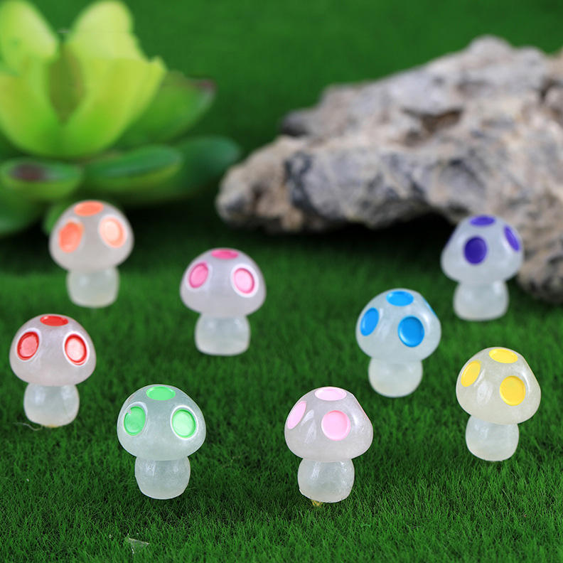 Set of 8 Miniature Luminous Mushroom Figurines for Fairy Gardens, Terrariums, and Dollhouses
