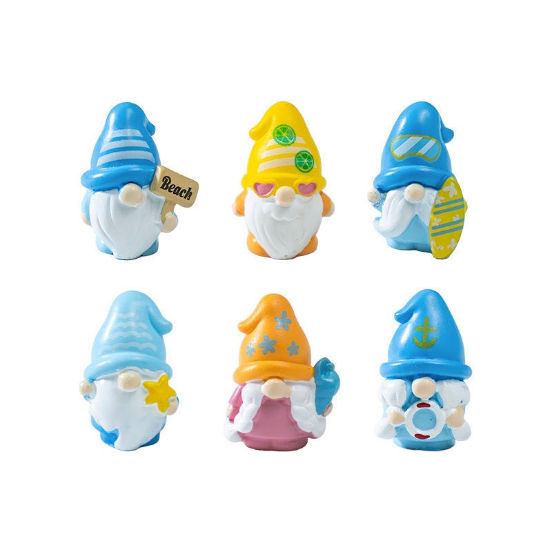 Summer Beach Gnomes Miniature Figurines - Set of 6 Plastic Nautical Fairy Garden & Terrarium Decor