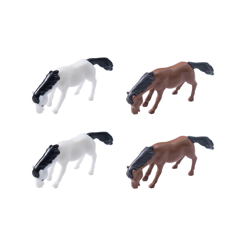 Miniature Horse Figurines Set of 4 – Cute Small Grazing Ponies for Fairy Gardens, Terrariums, Micro Landscaping & Dollhouse Decor