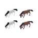 Set of 4 miniature grazing horse and pony figurines displayed on green grass for fairy gardens and terrariums