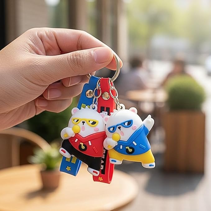Wonderland Kawaii style ( set of 2) Rock Bear Performer Keychain Duo with bag holder
