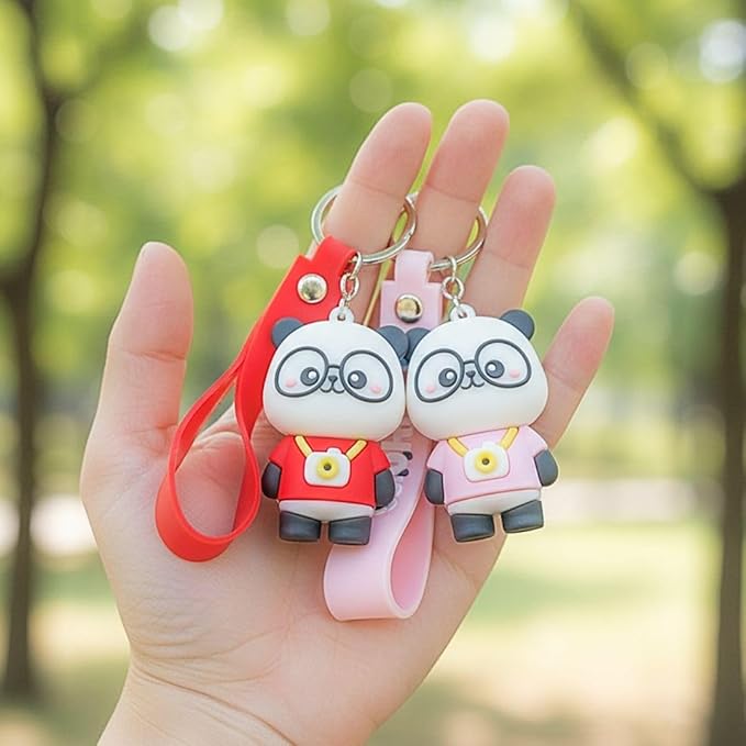 Wonderland Kawaii style ( set of 2) Cute Panda Couple Keychain Set with Wrist Strap