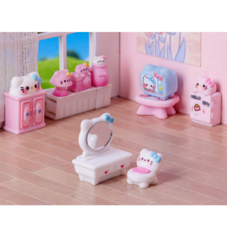Kawaii Hello Kitty Miniature Dollhouse Furniture Set – 13-Piece Cute Pink Room Decor & Collectibles