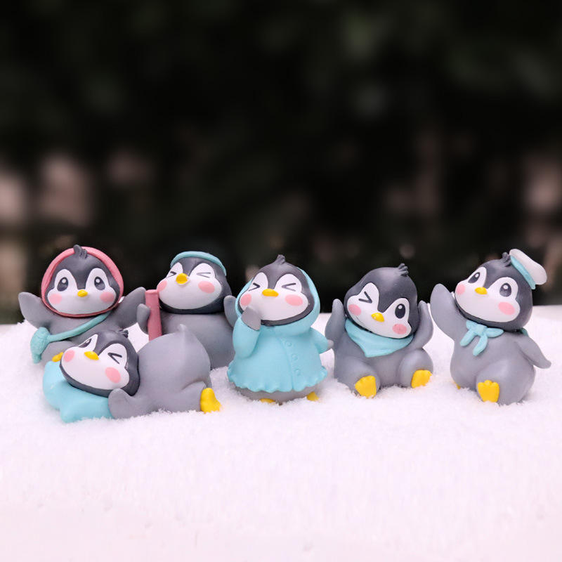 Cute Penguin Figurines Set of 6 – Mini Animal Statues for Fairy Garden, Terrarium, Diorama, and Desk Decor