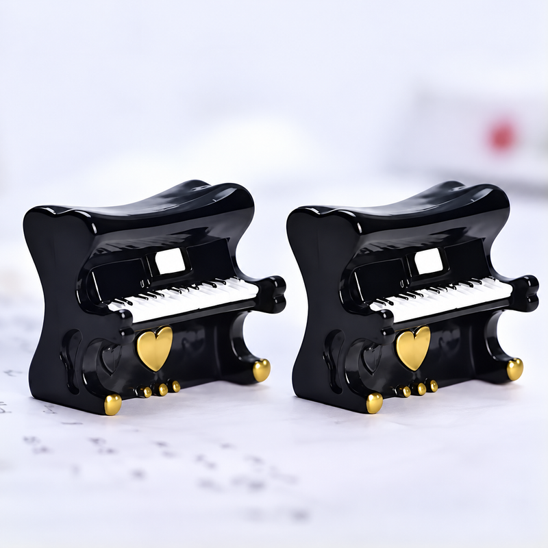 Handcrafted Miniature Piano Figurine Set of 2 – Vintage Black & Gold Musical Collectibles
