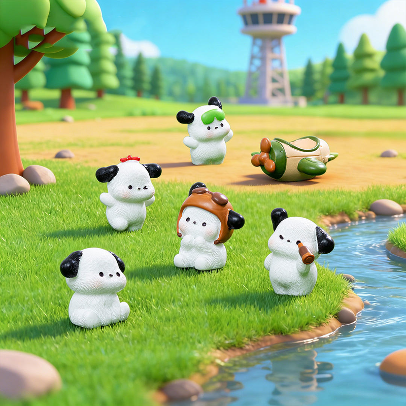 Kawaii Puppy Miniatures Set of 6 – Cute Dog Figurines for Desk Decor & Fairy Gardens
