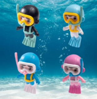 Cute Scuba Diver Miniature Figurines – Set of 4, Colorful Deep Sea Diver Toys for Fish Tank Decor, DIY Craft Projects