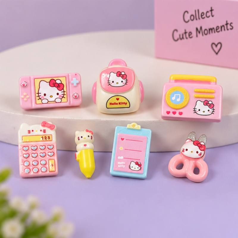 Kawaii Hello Kitty Mini Backpack, Calculator & Accessories Collectible Set of 7