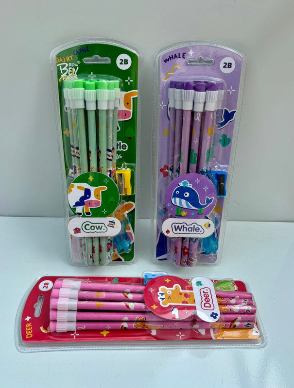 Wonderland 2B Pencil set of 3-Pack of 36  with top erasers , 3 grip and 3 sharpner | Writing pencils for school and return gifts