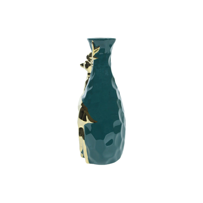 Ceramic Golden deer Green flower Vase