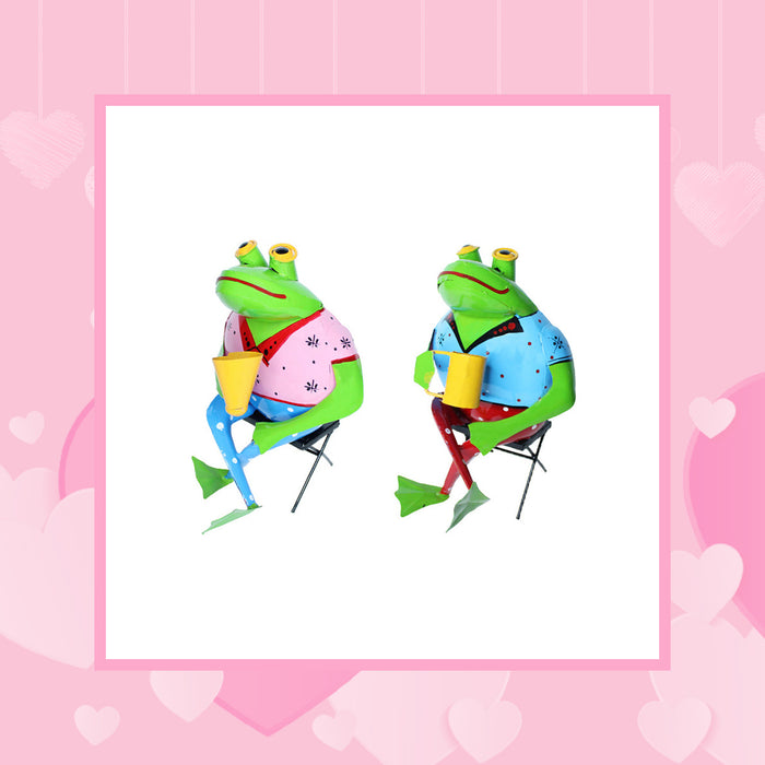 (Set of 2) Gossip Frogs on Chair Garden for Garden Decoration
