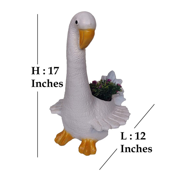 Closed Mouth Duck with Pot Planter for Garden Decoration (White)