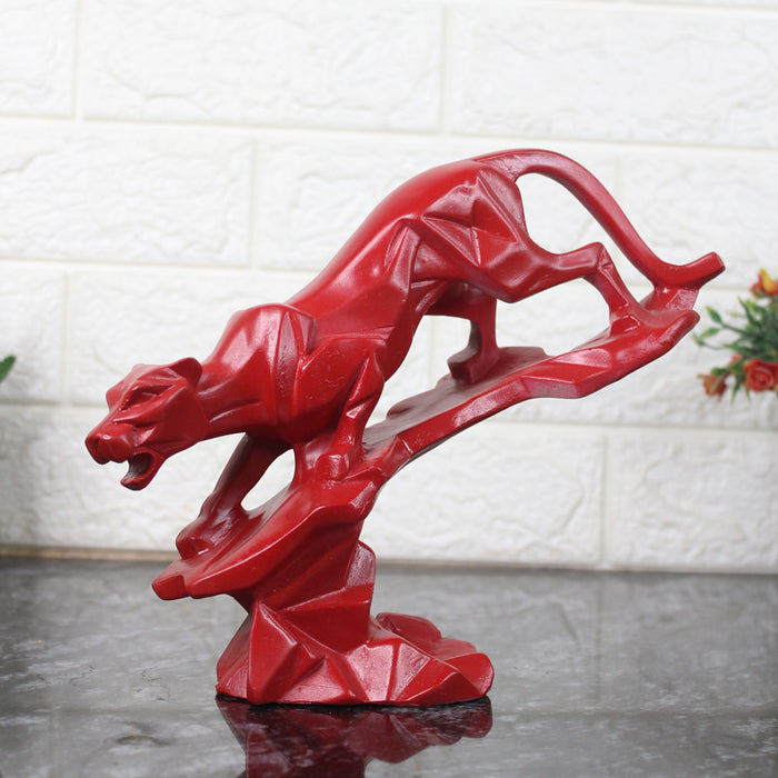 Wonderland Red Panther Jaguar Statue Showpiece Modern Geometrical Abstract Leopard Resin Animal Sculptures for Home Décor Living Room Gift Item