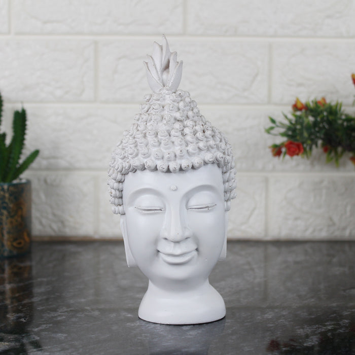 Wonderland Resin Buddha Head Statue - Decorative Buddha Idol Showpiece for Home Living Room Table Decoration Gifts (White)