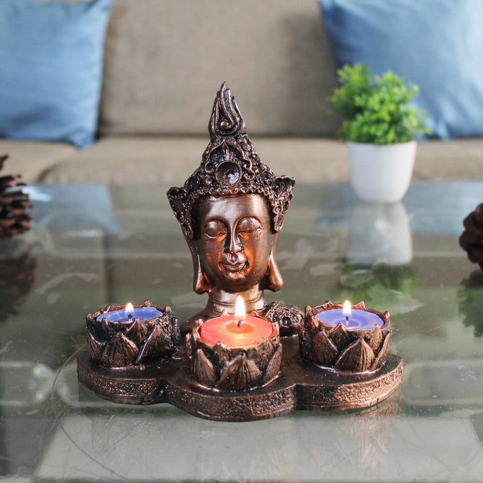  Wonderland Buddha Idol Statue Showpiece With  (Brown )Candle Holder for Living Room Home Décor and