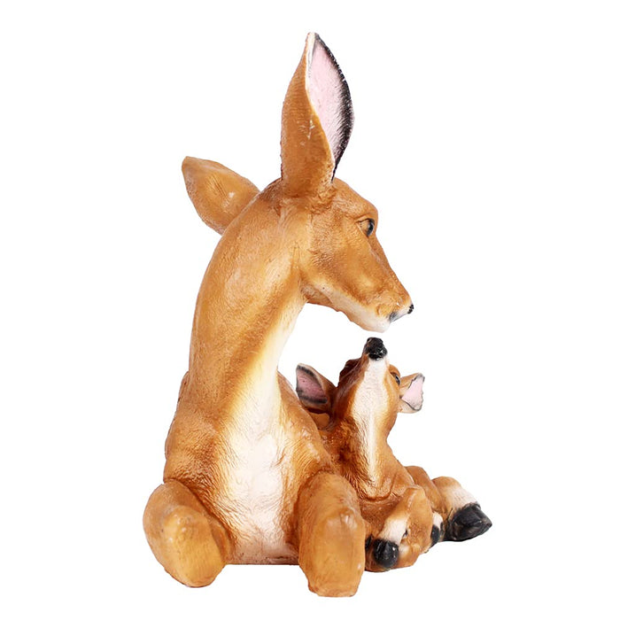 Deer Sitting Statue (Mother and Baby) for Garden Decoration (Dark Brown)