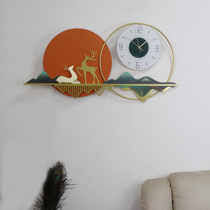 Luxury Deer Sunrise Wall Clock, wall art, wall hanging for living room, drawing room