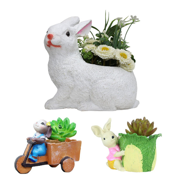Wonderland Combo pack of 3 :White Rabbit Planter, Bunny driving cart succulent pot & Bunny with cabbage succulent pot