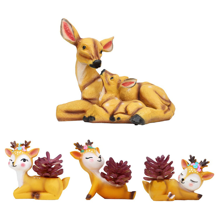 Wonderland Combo pack of 4 : Mother and Baby deer, Winking Deer Succulent pot, Deer and butterfly Succulent pot & Laying deer Succulent pot