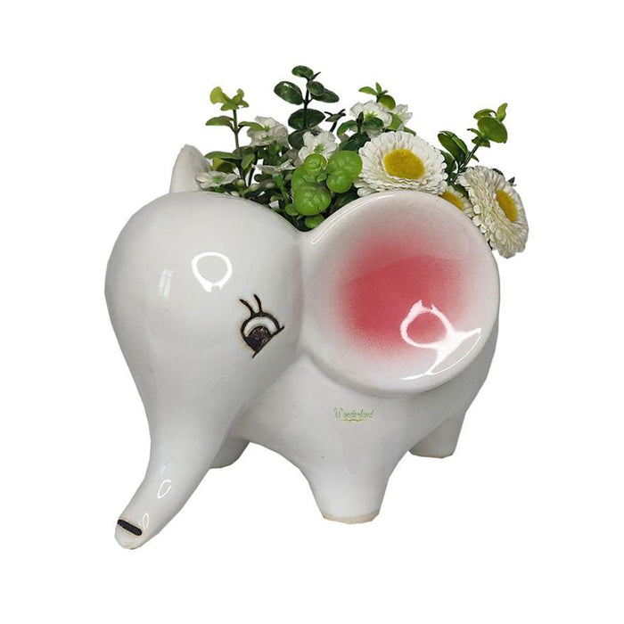 Ceramic Big Elephant Pot for Home Decoration (White) - Wonderland Garden Arts and Craft