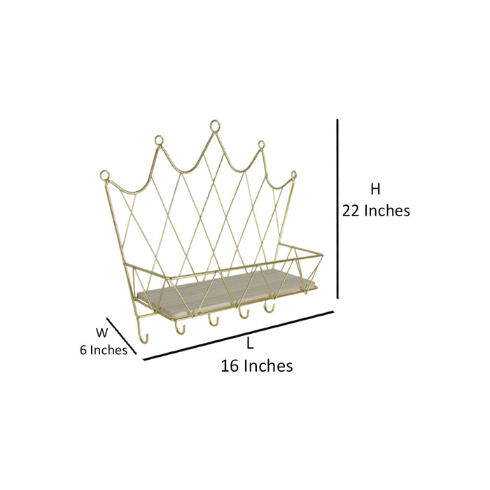 Metal and Wooden Crown Shape Wall Shelf