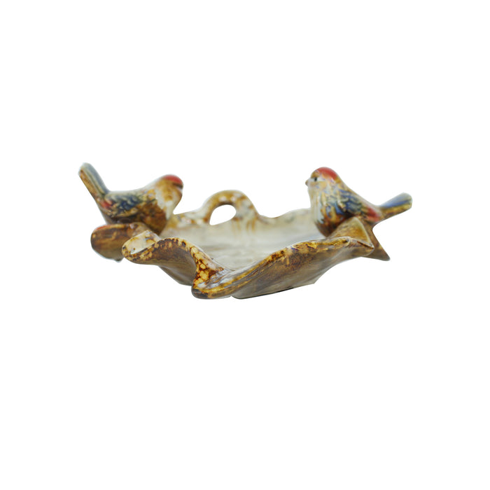 Ceramic Leaf Tray, platter with Two birds for home decoratin, serving, jewellery etc