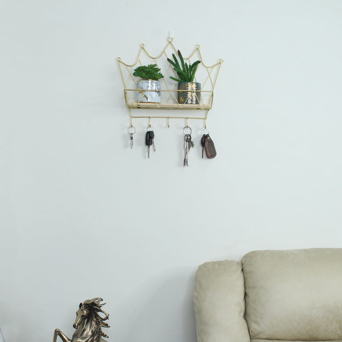 Metal and Wooden Crown Shape Wall Shelf