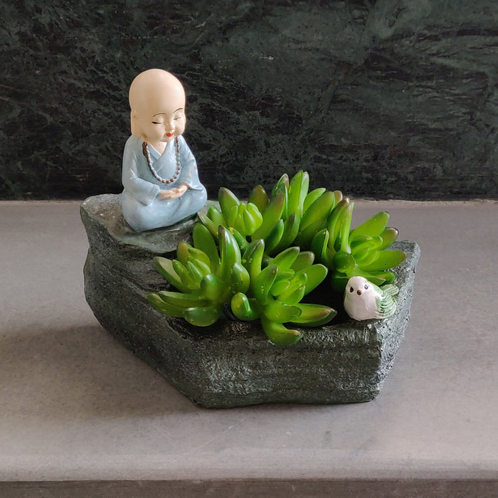 (Set of 3) Monk succulent Pot for Home Decoration (Blue & Yellow)