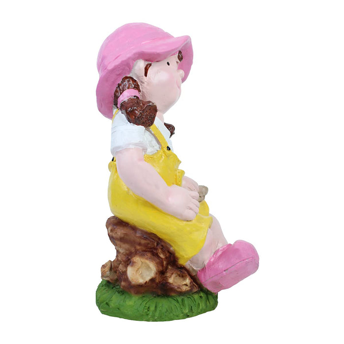 Girl on Stone with Pot Planter for Garden Decoration (Yellow)