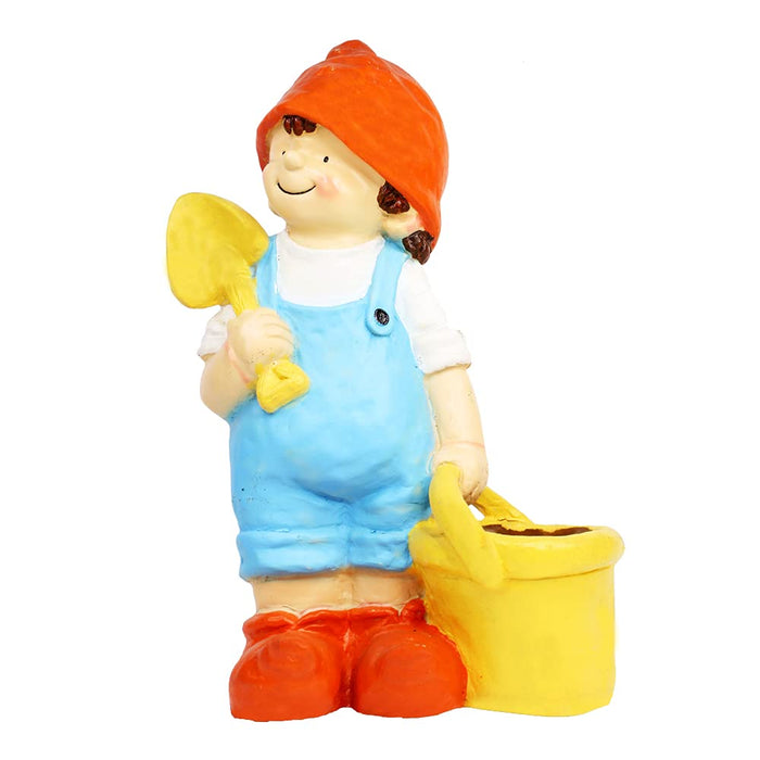Boy with Bucket Pot Planter for Balcony and Garden Decoration (Orange)