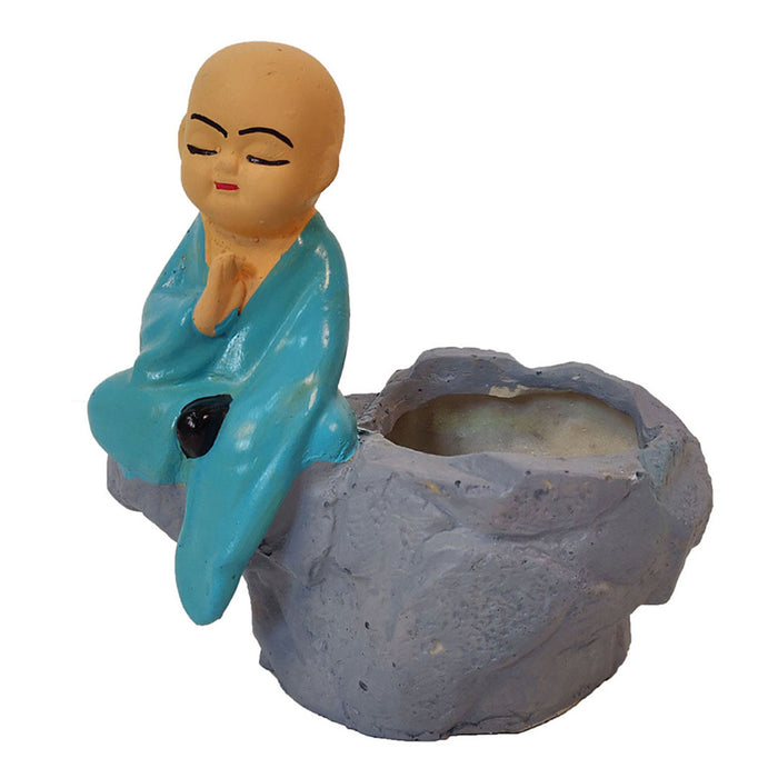 Monk with Succulent Pot Home and Balcony Decoration (Blue)
