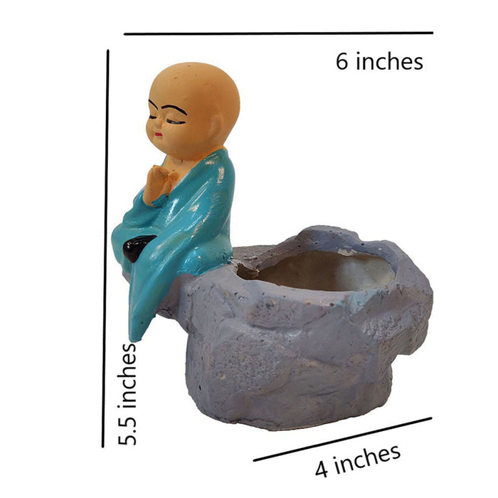 Monk with Succulent Pot Home and Balcony Decoration (Blue)